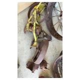 ASSORTED VINTAGE FARMING EQUIPMENT AND WHEELS