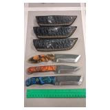3 DAMASCUS KNIVES W/ SHEATHS