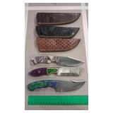 3 DAMASCUS KNIVES W/ SHEATHS