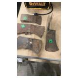 4 ASSORTED AXE BITS - 2 DOUBLE HEAD, SINGLE, PULAS