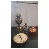 KEROSENE LAMP SCALE ELEC LAMP & COPPER OIL CAN