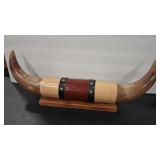 BULL HORNS WALL  LEATHER EMBELLISHED PLAQUE