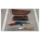 DAMASCUS FIXED AND FOLDING KNIFE W/ SHEATHS