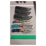 3 DAMASCUS KNIVES W/ SHEATHS