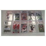 10 -  GRADED FOOTBALL CARDS W/ SOME SIGNED