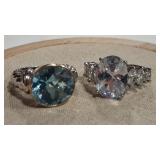 2 - 925 BLUE TOPAZ COLOR & CZ  COLOR RINGS