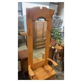 OAK HALL TREE W/ MIRROR & UNDER SEAT STORAGE