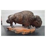 CARVED WOOD BISON SCULPTURE
