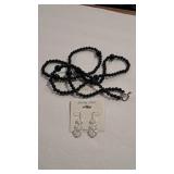 925 ONYX BEADS & HEART FILIGREE EARRINGS