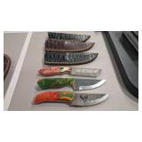 3 DAMASCUS KNIVES W/ SHEATHS