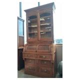 VICTORIAN CYLINDER ROLL TOP SECRETARY W/ BOOK