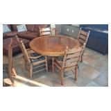KLAUSSNER CASE GOODS OAK PEDESTAL TABLE & LADDER