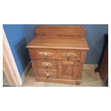 EASTLAKE LATE 1800'S OAK WASHSTAND W/ BRASS ACCENT