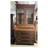 VICTORIAN SLANT FRONT SECRETARY W/ GLASS FRONT