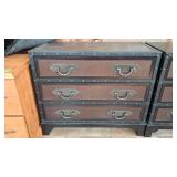 LEATHER WRAPPED 3 DRAWER METAL ACCENT CHEST