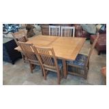 USA FLAKEY OAK MISSION STYLE DINING TABLE W/ 2 LEA