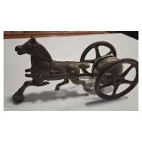 1930'S GONG BELL METAL PUSH/PULL HORSE & BELL