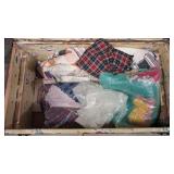 PAINTED ROUNTOP ANTQ BLANKET TRUNK W/ QUILT TOPS