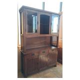ARTS & CRAFTS STYLE LIGHTED HUTCH W/ GLASS DOORS