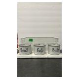 ENAMEL ANTQ WALL MOUNT  LAUNDRY SUPPLY TINS