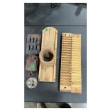 WOOD VTG CIGAR MOLD & METAL ASSORTMENT
