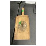 WOOD HANDLE ANTQ GLASS BUTTER MOLD & BUTTER