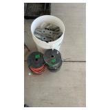 BUCKET OF METAL DOCK CLEATS AND 4 ROLLS OF ELECTRC