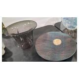 ELLINGER ART GLASS & RAKU WALL HANGING DISH