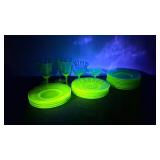 URANIUM GLASS PLATES & GLASSES ASSORTMENT
