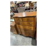 TIGER OAK BOW FRONT CHEST OF DRAWERS
