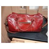 RED LEATHER WEEKENDER TRAVEL BAG