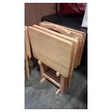 4 WOOD TV TRAYS W/ STAND