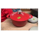 MADE-IN CAST IRON ENAMEL STOCK POT W/ LID, RED