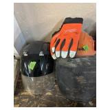 STIHL HARD HAT W/ SAFETY SHIELD, GLOVES & SAFETY