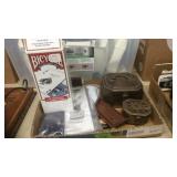 NEW PLAYING CARDS, METAL BOXES, THERMOMETER,