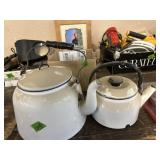 2 ENAMEL TEA POTS