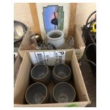 STONEWARE SIGNED COFFEE CUPS & BX MISC GLASSWARE
