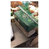 FISHING NET, 2  METAL TACKLE BOXES W/ MISC TACKLE