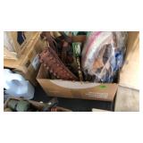GROUP OF RIFLE SLINGS & BAG OF MISC PCS LEATHER