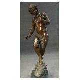 BRONZE FIGURE OF BACCHUS ON MARBLE BASE 49" TALL
