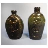 2 BLOWN GLASS FLASKS "SUCCESS TO THE RAILROAD" &