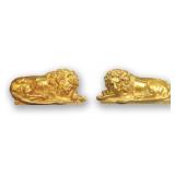 PAIR OF CAST BRASS 7" LONG LIONS