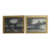 2 CHARCOAL & SAND PAPER HOUSE DRAWINGS, IN VERSO
