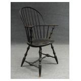 18THC. AMERICAN WINDSOR ARM CHAIR IN OLD BLACK