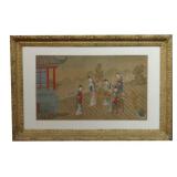 CHINESE WATERCOLOR "SCHOLARLY PURSUITS IN GARDEN"