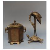 JAPANESE BRONZE EDO PER. CENSER & CRANE SCULPTURE