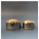 2 TIBETAN HINGED LID SILVER BOXES, LARGEST