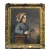 O/C MOSES WIGHT, 1827 - 1895 "GIRL W/ TAMBOURINE"