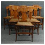 SET OF 6 FIGURED MAPLE CANED SEAT CHAIRS