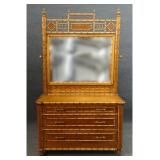 JR HORNER LABELED FAUX BAMBOO BUREAU & MIRROR